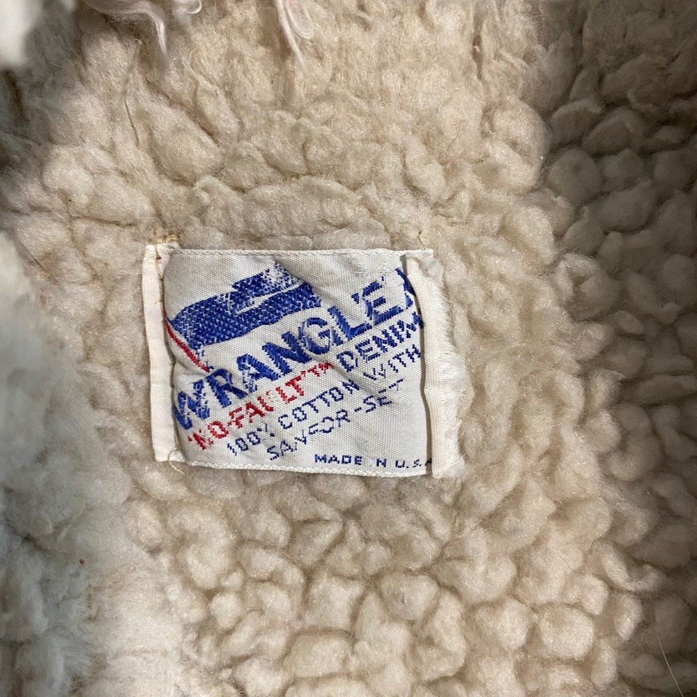VINTAGE Wrangler Blue Denim Jean Jacket with Cream Sherpa Collar - Picture 2 of 5